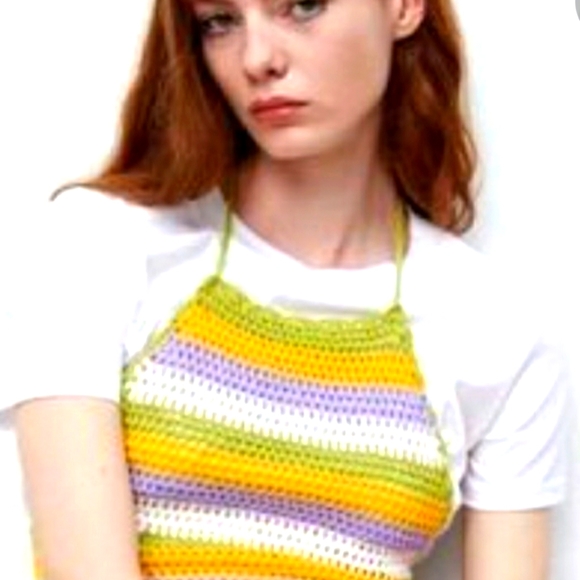 Zara Crochet Halter knit top striped small - Picture 1 of 9